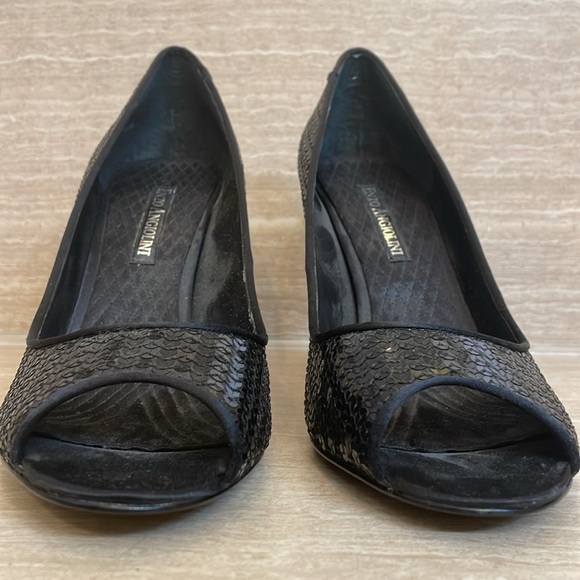 ENZO ANGIOLINI UEC Women’s Size 9.5 Black peep toe stiletto heel pumps sequins - Picture 7 of 12